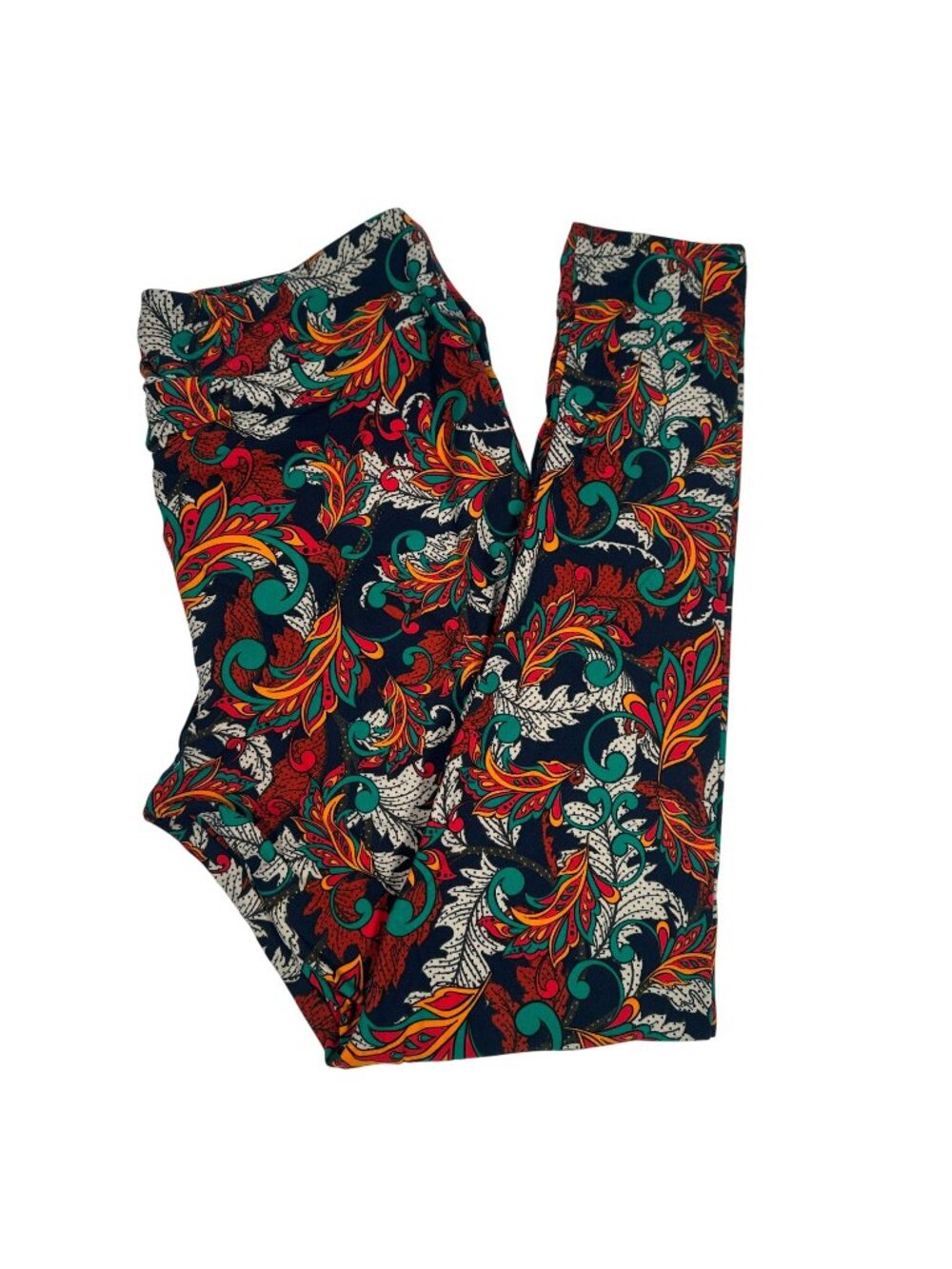 LuLaRoe Navy Blue Feather Leaves Pink White Yellow New Leggings Tall & Curvy TC